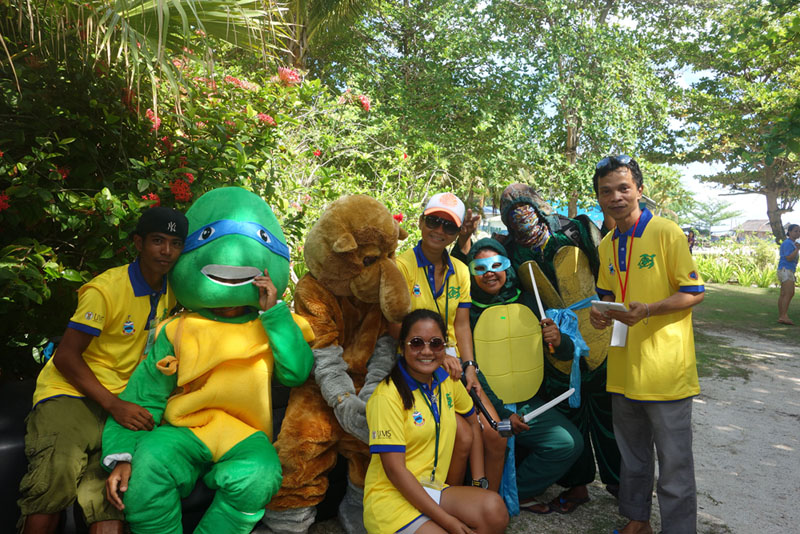 Suki and Kim with Mascots - Turtle Week Mabul - Seaventures Dive Rig - Sipadan